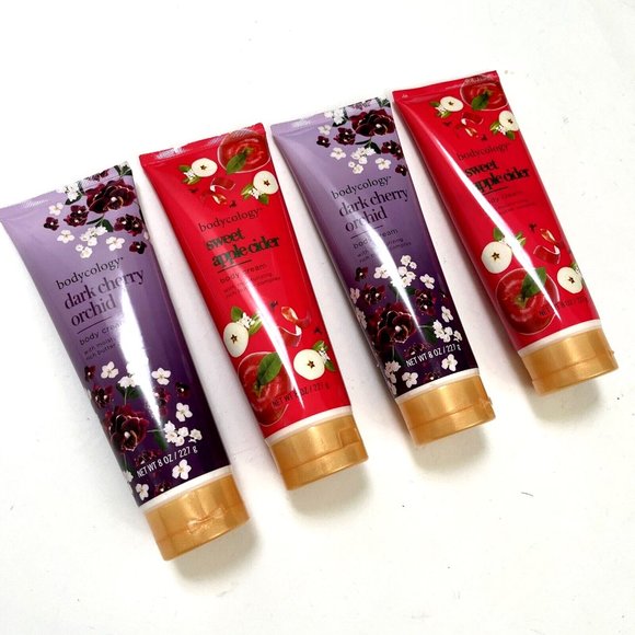 Bundle Lot 4x New BODYCOLOGY Dark Cherry Orchid + Sweet Apple Cider Body Cream - Picture 2 of 3